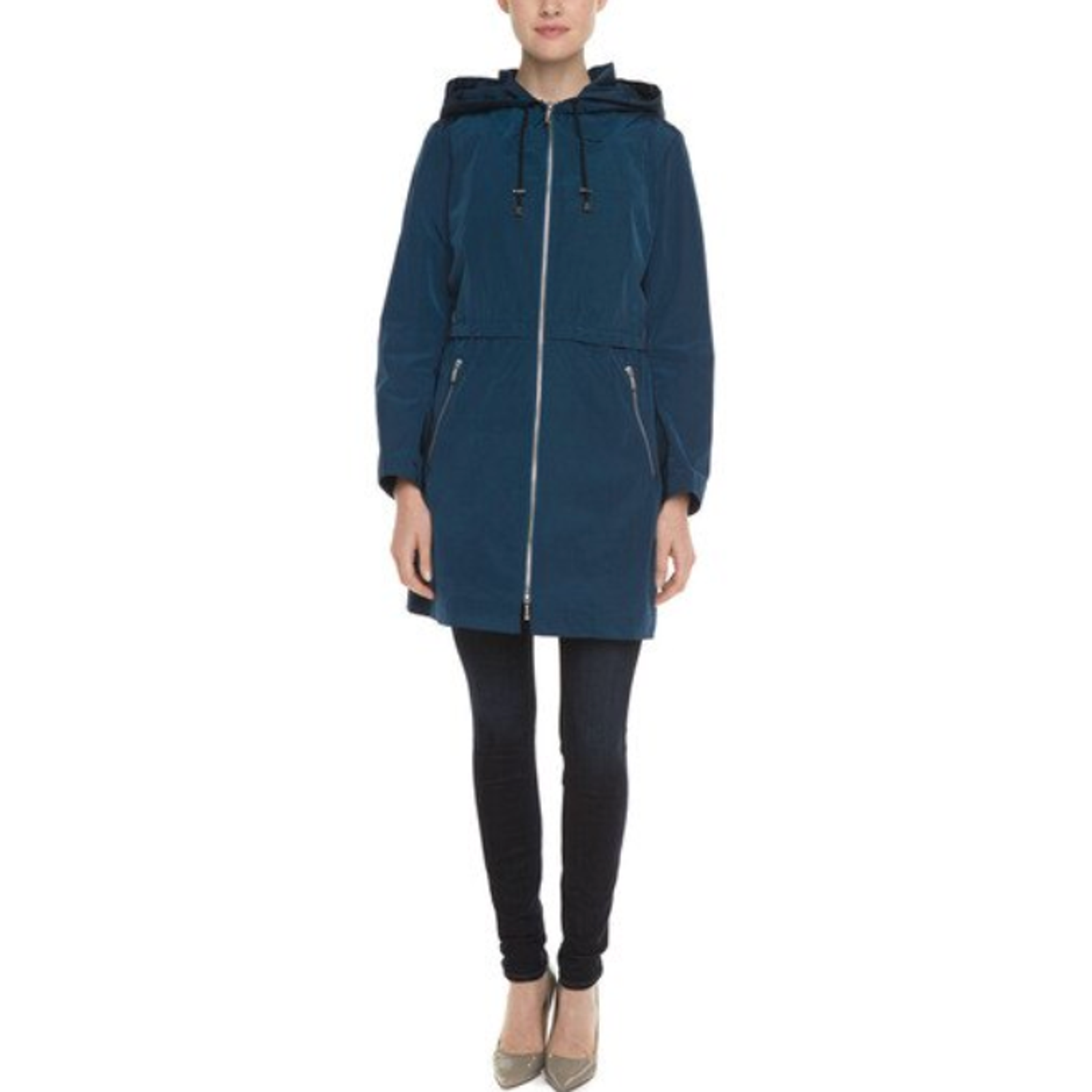 Nwt Jane Post Peacock Blue Hooded Full Zip Pleated Back Parka Jacket Coat Sz L — image 7 of 8